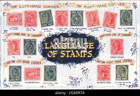 Picture postcard illustrating the Language of Stamps showing the