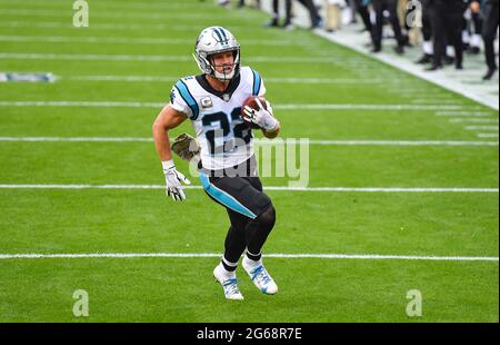 Carolina Panthers running back Christian McCaffrey scores on a pass reception in the first quarter against the Kansas City Chiefs on Sunday, Nov. 8, 2020, at Arrowhead Stadium in Kansas City, Missouri. (Photo by Rich Sugg/The Kansas City Star/TNS/Sipa USA) Stock Photo