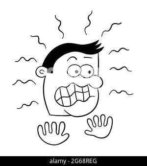 Outlined Scared Cartoon Funny Face Panic Stock Illustration