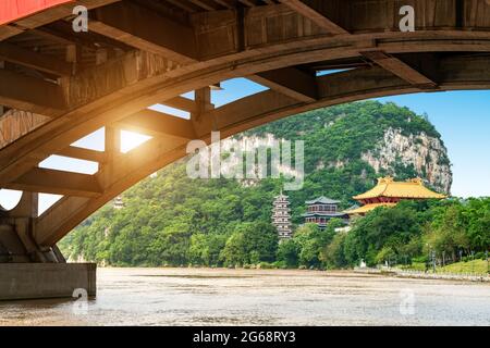 The scenery on both sides of the Liujiang River, the urban landscape of Liuzhou, Guangxi, China. Stock Photo