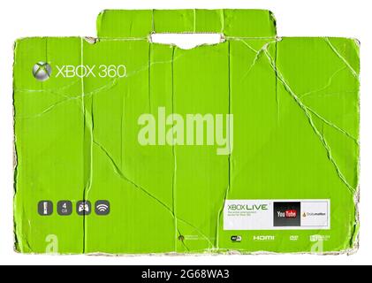 XBox 360 green corrugated cardboard, isolated on white background, September 02 2018 Turkey Istanbul Maltepe Stock Photo