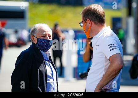 Jean Todt (FRA, FIA President), Andreas Seidl (GER, McLaren F1 Team), F1 Grand Prix of Austria at Red Bull Ring on July 3, 2021 in Spielberg, Austria. (Photo by HOCH ZWEI) Stock Photo