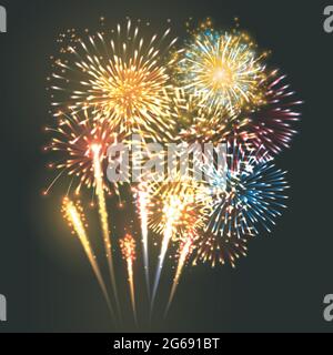 Multicolored fireworks exploding in the sky at night Stock Vector