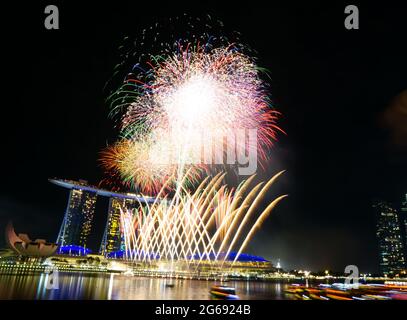Firework Display over Marina Bay Sands Stock Photo