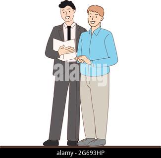 Two men reading a newspaper and smiling - Vector illustration Stock Vector