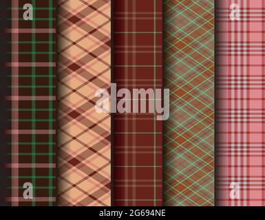 Set Tartan Check Plaid Seamless Patterns Backgrounds. Stock Vector