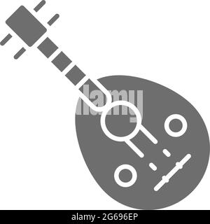 Oud, arab traditional music instrument gray icon. Stock Vector