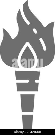 Vector torch flame, prehistoric fire gray icon. Stock Vector