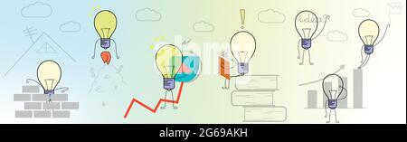 Abstract little men in the form of light bulbs, business concept - Vector illustration Stock Vector