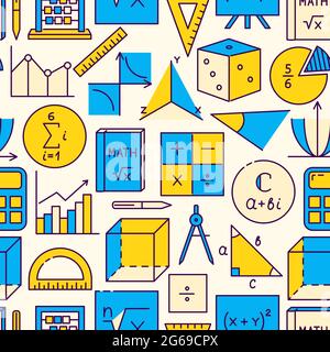 Mathematics seamless pattern in line style. Vector illustration. Stock Vector