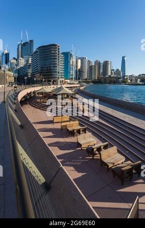 Sydney, Australia. 04th July, 2021. Sydney, Australia. Sunday 4th July 2021. Opera Bar Sydney empty due to the second week of lockdown as a result of the Delta Variant in Sydney. Credit: Paul Lovelace/Alamy Live News Stock Photo