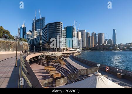 Sydney, Australia. 04th July, 2021. Sydney, Australia. Sunday 4th July 2021. Opera Bar Sydney empty due to the second week of lockdown as a result of the Delta Variant in Sydney. Credit: Paul Lovelace/Alamy Live News Stock Photo