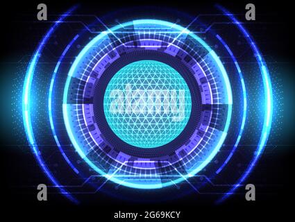 Blue light effect. Abstract hi-tech background. Futuristic Sci-Fi glowing HUD circle and sphere. Head-up display interface. Virtual reality technology Stock Vector