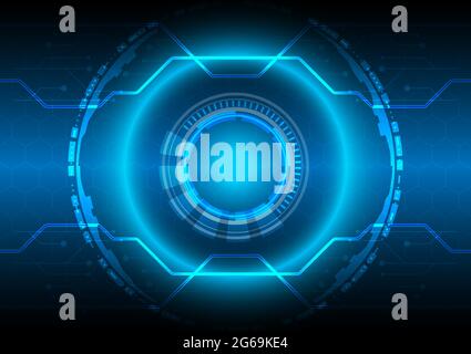 Hexagon screen. Futuristic Sci-Fi glowing HUD circle and sphere. Abstract hi-tech background. Head-up display interface. Virtual reality technology in Stock Vector