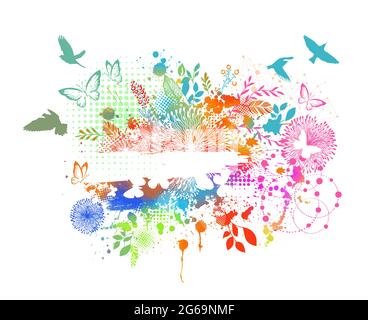Multicolored floral abstraction background with blots. Vector illustration Stock Vector