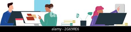 Office work, friendly business team - Vector illustration Stock Vector