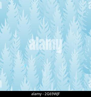 Forest silhouette scene. Seamless pattern. Landscape with coniferous trees. Beautiful view. Pine and spruce trees. Winter nature. Illustration vector. Stock Vector