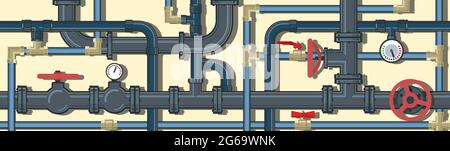 Pipeline system. Seamless pattern. Horizontal position. Background picture Vector. Stock Vector