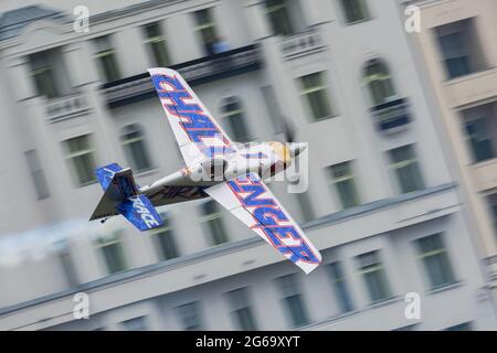 Budapest, Hungary - June 23, 2018: Lukasz Czepiela in Zivko Edge 540 at Red Bull Air Race (The World Air Sports Federation event) Stock Photo