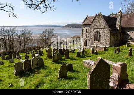 Parish Church of Saint Ishmael and graveyard, near Ferryside, Carmarthenshire, Wales Stock Photo