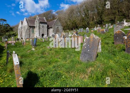 Parish Church of Saint Ishmael and graveyard, near Ferryside, Carmarthenshire, Wales Stock Photo