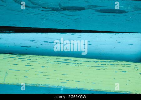 Distressed blue and green painted wooden planks abstract background Stock Photo