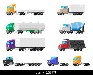 Set of Trucks Isolated on White. Stock Vector