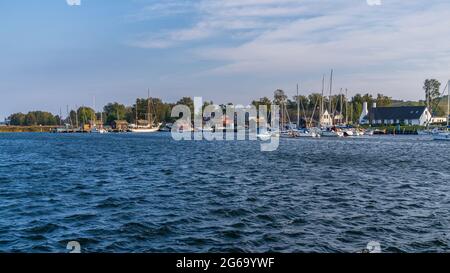 Gager, Mecklenburg-Western Pomerania, Germany - October 03, 2020: View from the Marina towards the village Stock Photo