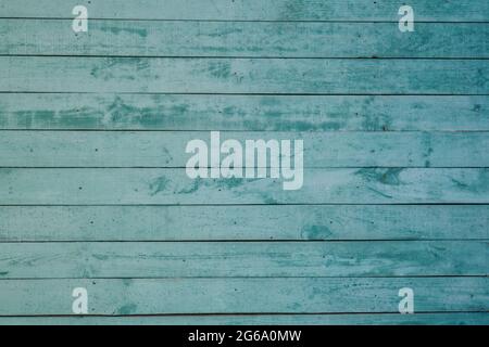 Turquoise painted wooden planks wall rustic background or texture Stock Photo