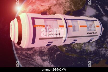 3d render. Space station and hotel Stock Photo