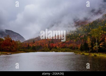 Saco river in the White mountain by a rainy fall day Stock Photo