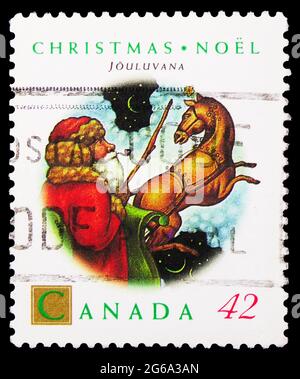 MOSCOW, RUSSIA - APRIL 18, 2020: Postage stamp printed in Canada shows Estonian Jouluvana, Christmas serie, circa 1992 Stock Photo