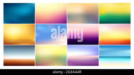 Vector illustration set of blurred backgrounds in pastel colors. Imitation of out of focus colorful bright sunrise and sunset. Stock Vector