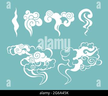 Vector illustration set of smoke, smell, clouds and steam in cartoon style. Stock Vector