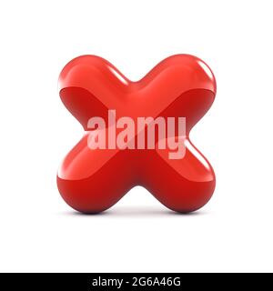 Red delete sign isolated on white. Glossy red delete/cancel icon. Stock Photo