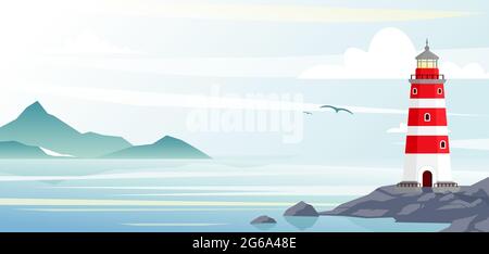 beach lighthouse seashore view Stock Vector Image & Art - Alamy
