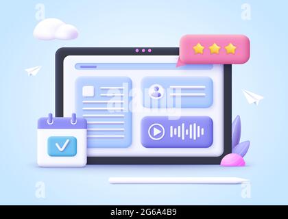 Concept of online courses, online education, tutorial. 3d realistic vector illustration. Stock Vector