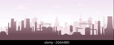 Vector illustration of industrial buildings silhouette skyline. Modern city landscape, factory pollution in flat style. Stock Vector