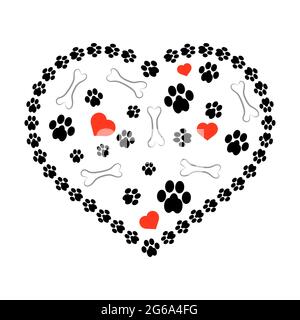Dog Foot Print Pattern on White Background. Animal Paws Texture Stock Vector