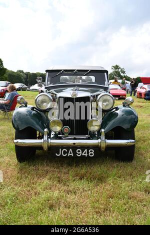 Front view of a vintage car at Leighton Hall Classic Motor Show, July 2021, Carnforth, Lancashire. UK Stock Photo