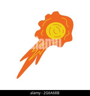 Flying fiery meteorite. Comet. Elements of the universe.Hand drawn colorful vector isolated illustration Stock Vector