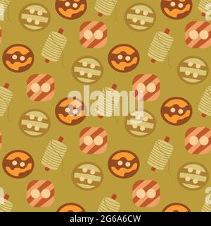 Seamless pattern buttons and spool of thread. Colorful vector illustration hand drawn. Sewing. Fabric, wrapping or background Stock Vector