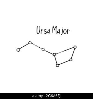 Ursa Major Constellation. Black and white vector doodle illustration isolated. Space of the universe, astronomy Stock Vector