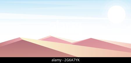 Vector illustration of desert dunes in pastel colors, minimalist landscape background in flat style. Stock Vector