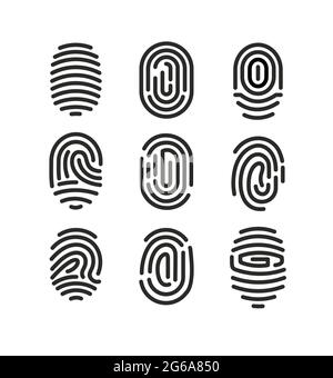 Vector illustration set of fingerprint icons on white background in minimalist style. Stock Vector
