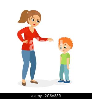 Son, mother, child, parent, angry, scold concept. Hand drawn isolated ...