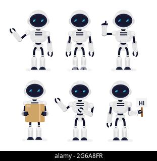 Cute Robot with tablet and question. Cartoon Science Technology Concept  Isolated Vector. Flat Cartoon Style 18813677 Vector Art at Vecteezy