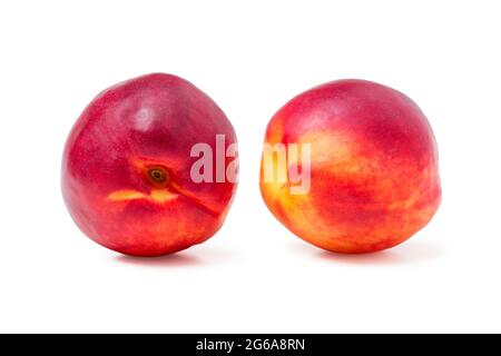 Ripe nectarines close up isolated on white Stock Photo