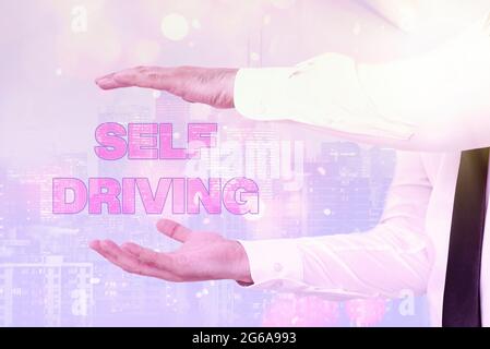 Text showing inspiration Self Driving. Business showcase Autonomous vehicle Ability to navigate without input Inspirational business technology Stock Photo