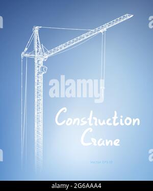 Tower construction cranes. Hand drawn vector illustration isolated on white background. Stock Vector